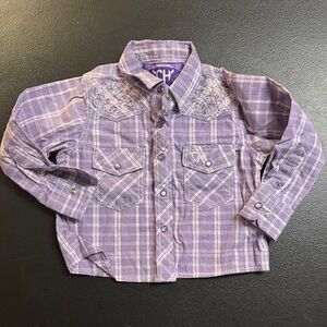 Cowgirl Heart Girls' Lavender Plaid Western Button-Down Shirt